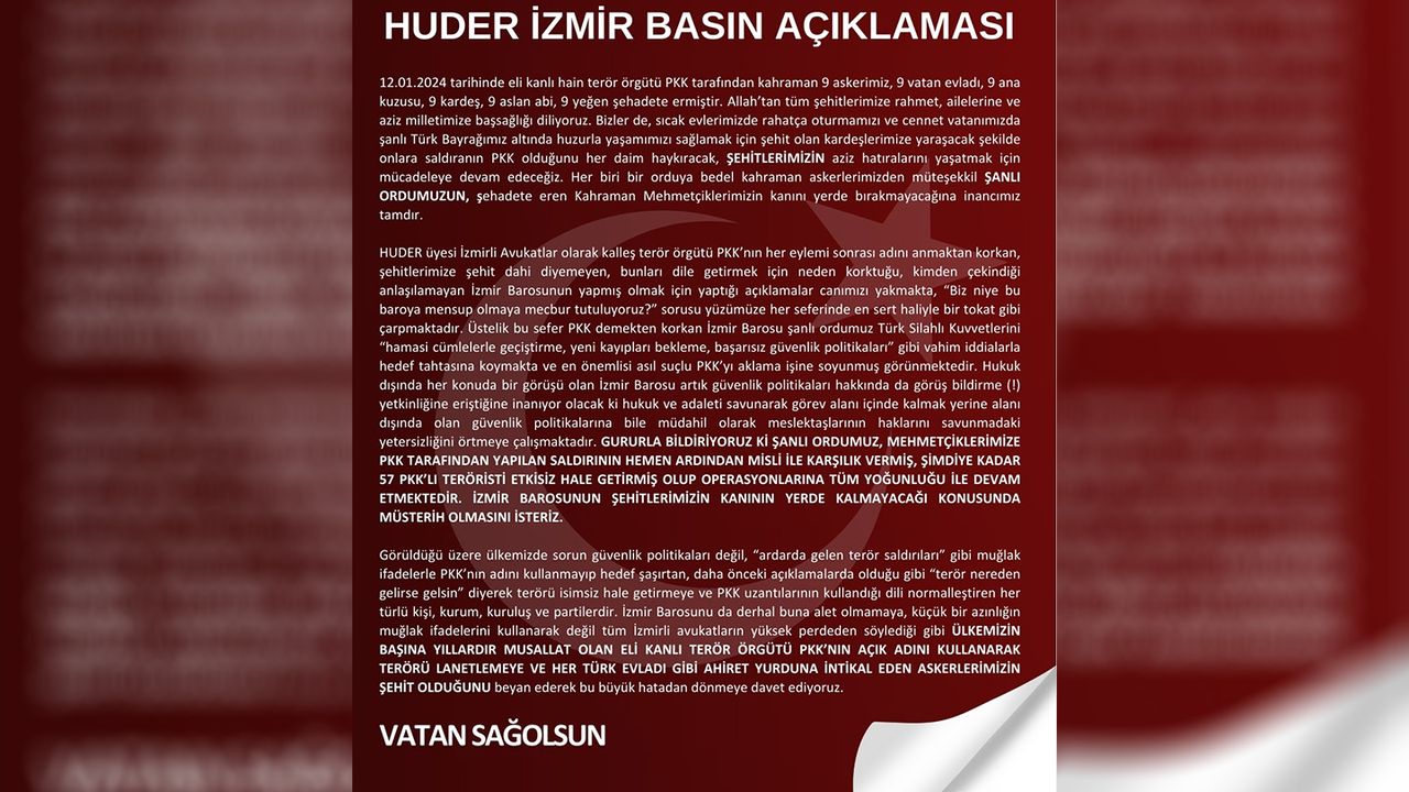 HUDER İzmir'den İzmir Barosu'nun açıklamasına tepki...
