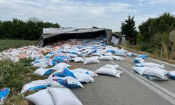 Tekirdağ'da devrilen tırın sürücüsü yaralandı