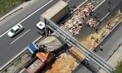 TEM Otoyolu'nda kamyon kazası | Yaralılar var, trafik durma noktasında