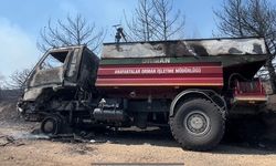 Çanakkale orman yangınında arazöz tamamen yandı