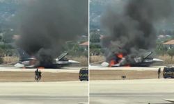 Yunan F-16 uçağı acil iniş sonrası alev aldı