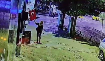 Türk bayrağını ateşe veren şüpheli kamerada