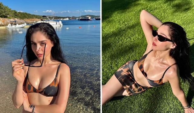 Cemre Baysel yaz sezonunu açtı, leopar desenli bikinisiyle göz kamaştırdı