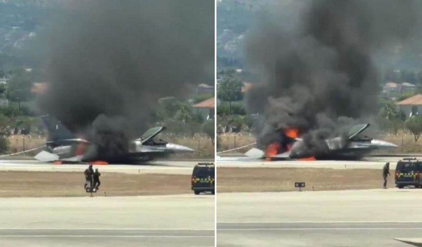 Havada yanmaya başlayan Yunan F-16’sı piste gövde üzerine indi