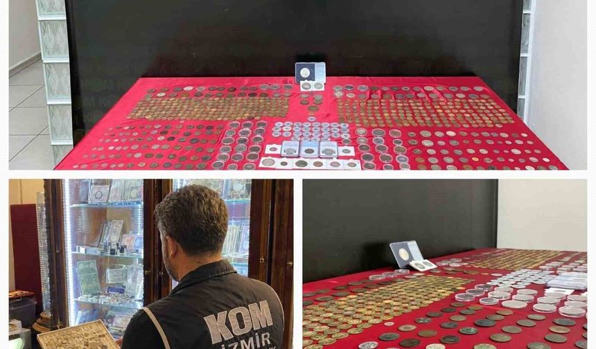 İzmir’de iş yerinde yüzlerce sikke ele geçirildi