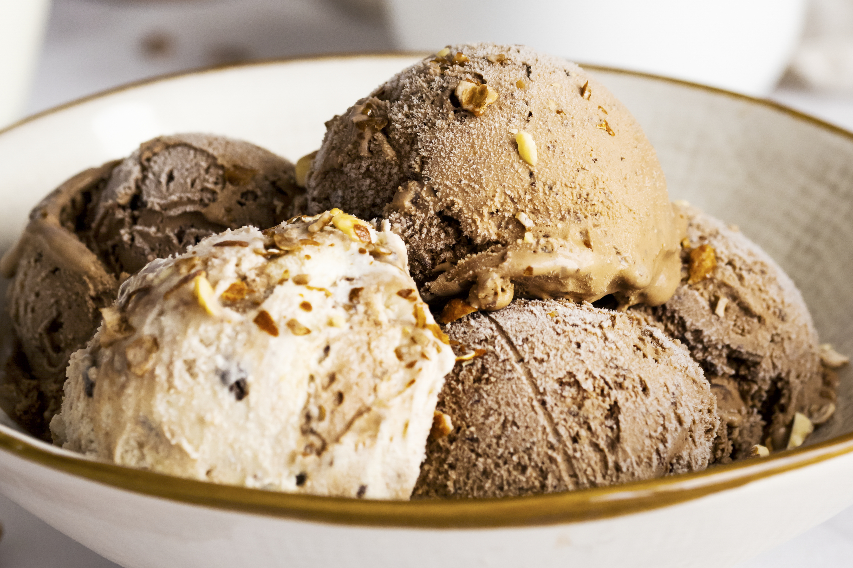 Chocolate Vanilla Ice Cream Bowl Dessert Close Up