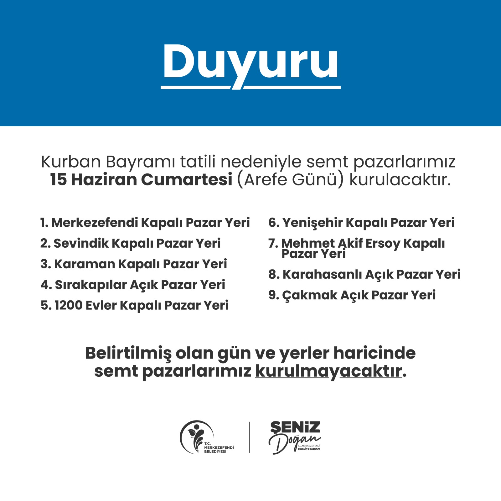 Merkezefendi̇’de Arefe Günü Kurulacak Semt Pazarlari Beli̇rlendi̇