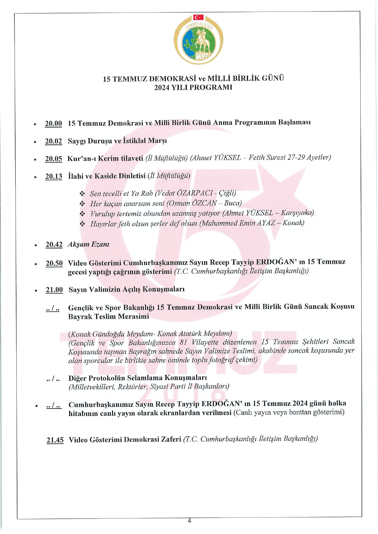 15 Temmuz Demokrasi Ve Milli Birlik Günü 2024 Yılı Programı Page 0004