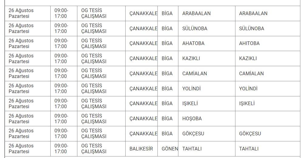 Çanakkale'de 26 Ağustos Planlı Elektrik Kesintisi Uedaş'tan Duyuru02