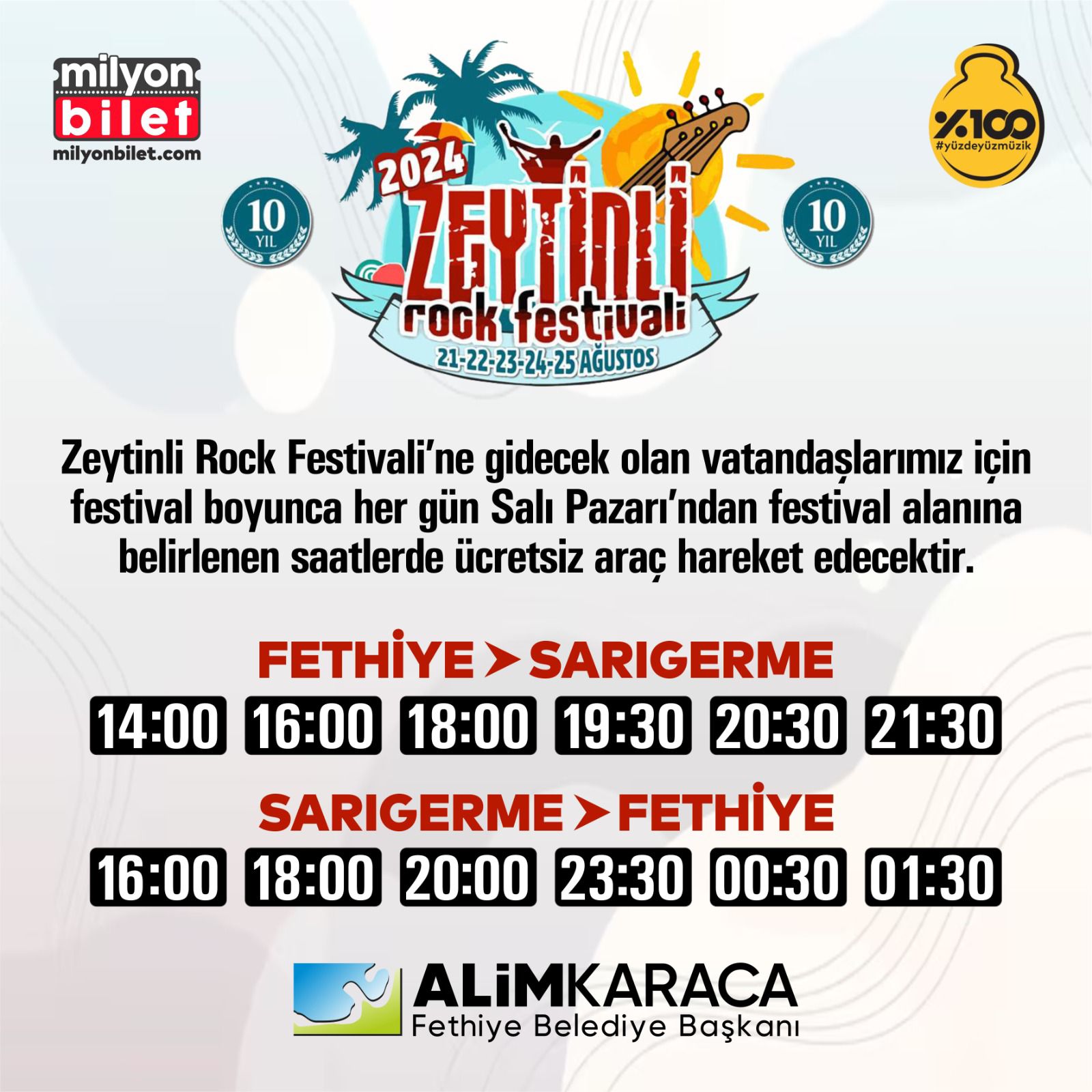 Fethiye Belediyesi'nden Rock Festivali'ne Ücretsiz Ulaşım Desteği