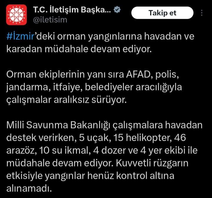 İzmir’deki Orman Yangınları, Kuvvetli Rüzgarın Etkisiyle Kontrol Altına Alınamıyor. İletişim Başkanlığı Tarafından Yapılan Açıklamada 1