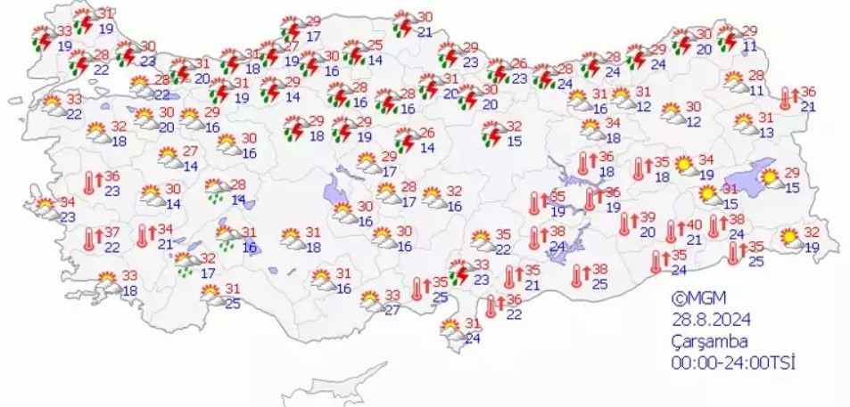 Kuvvetli Yağış Uyarısı 28 Ağustos Hava Durumu1-1