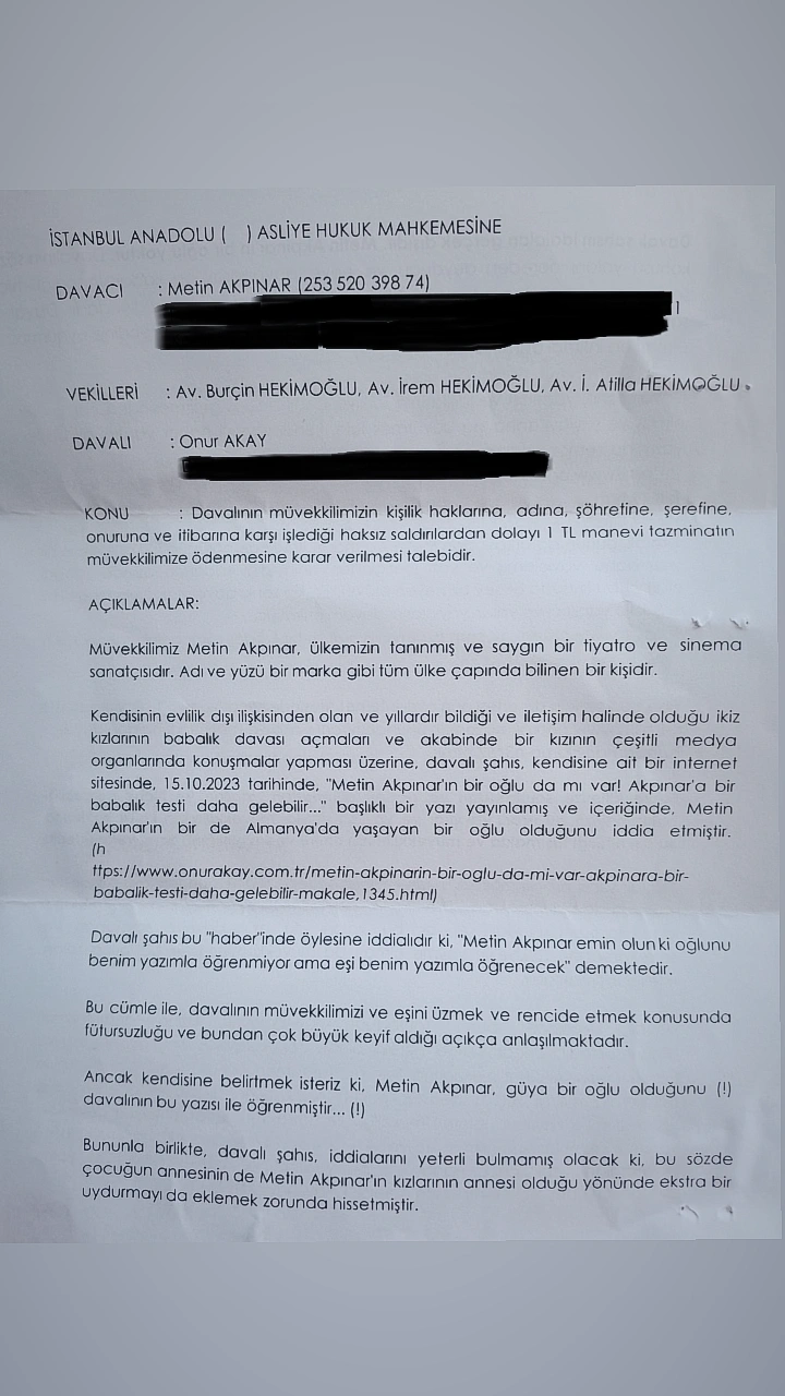 Metin Akpınar, Onur Akay’a 1 Tl’lik Manevi Tazminat Davası Açtı! (1)