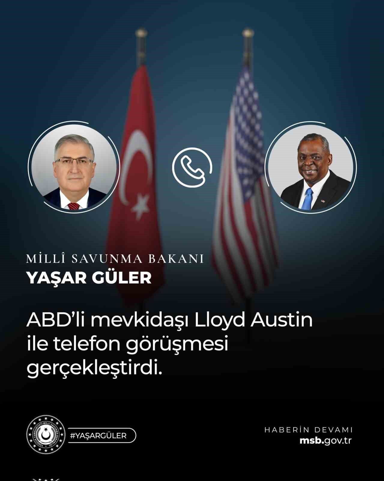 Bakan Güler, Abd Savunma Bakanı Austin Ile Telefon Görüşmesi Yaptı