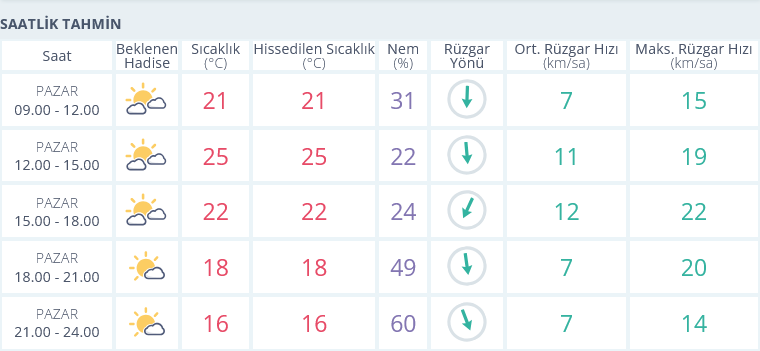 Izmir 20 Ekim Saatlik Hava Durumu