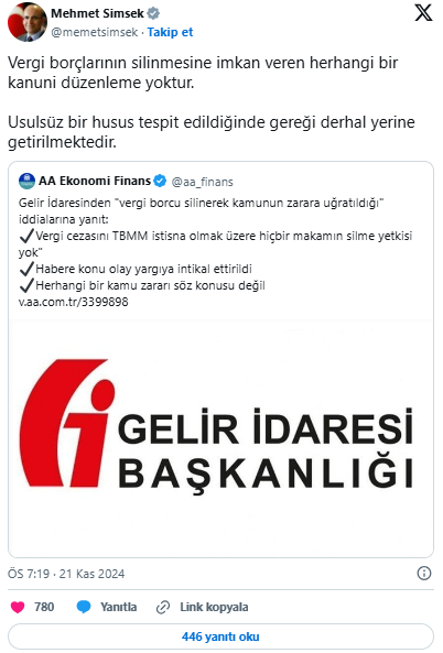 Hazine Ve Maliye Bakanı Şimşek'ten Vergi Borçları Silinemez Açıklaması-1
