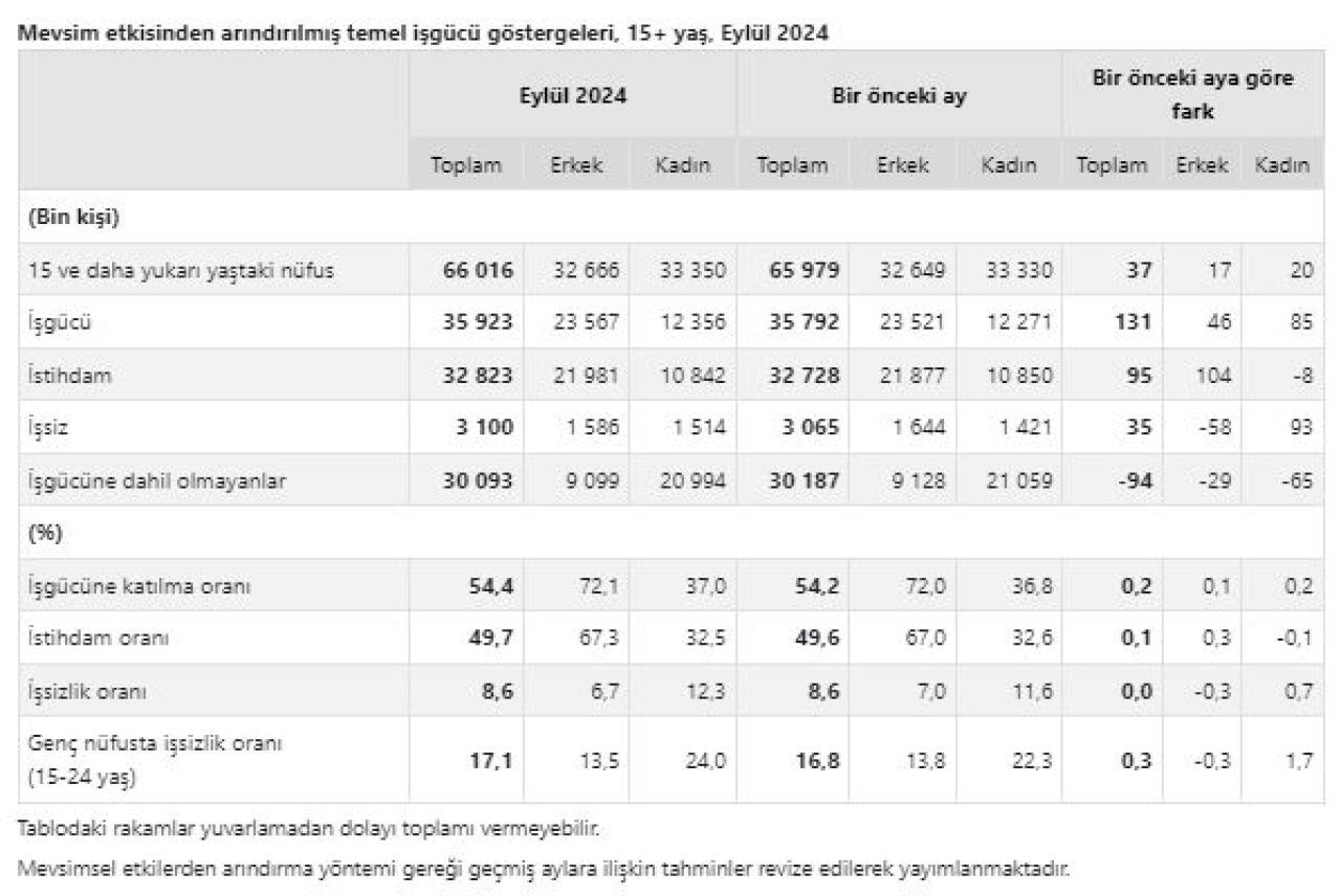 İşsizlikte Son Durum Tüi̇k Eylül 2024 Verilerini Paylaştı (4)