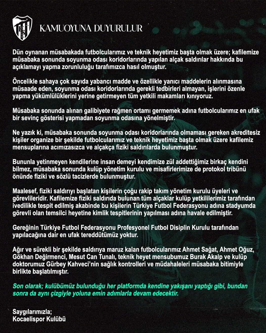 Kocaelispor'dan Şok Açıklama Sakaryaspor Maçında Fiziki Saldırıya Uğradık-1