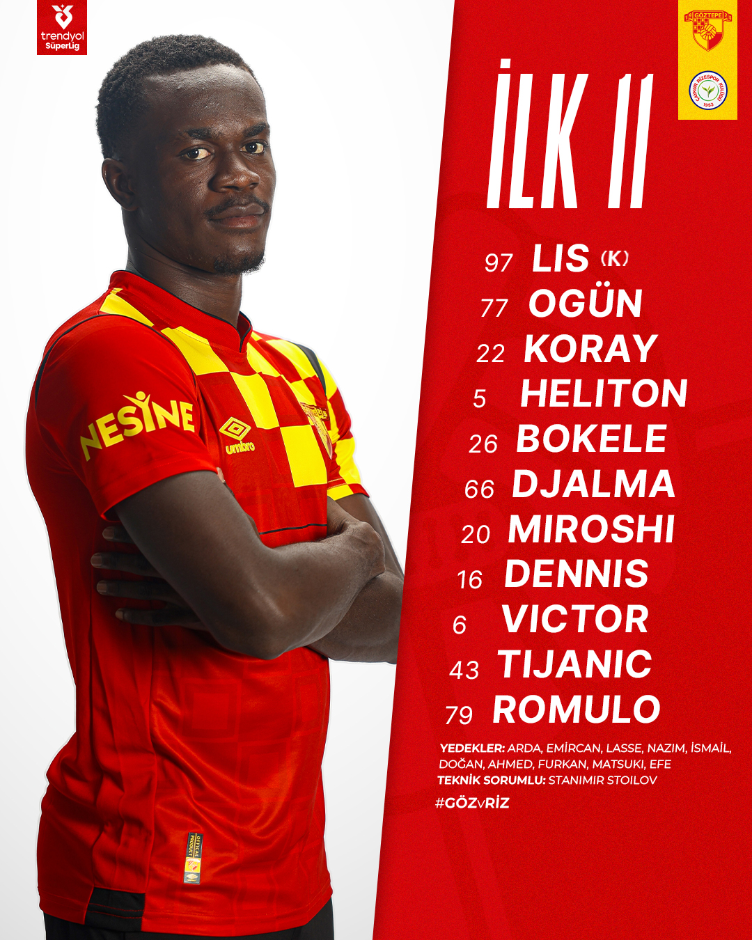 Göztepe'nin Çaykur Rizespor Karşısında Ilk 11'I Belli Oldu