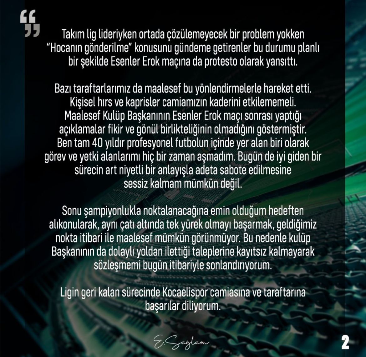 Kocaelispor Teknik Direktörü Ertuğrul Sağlam Istifa Etti (2)