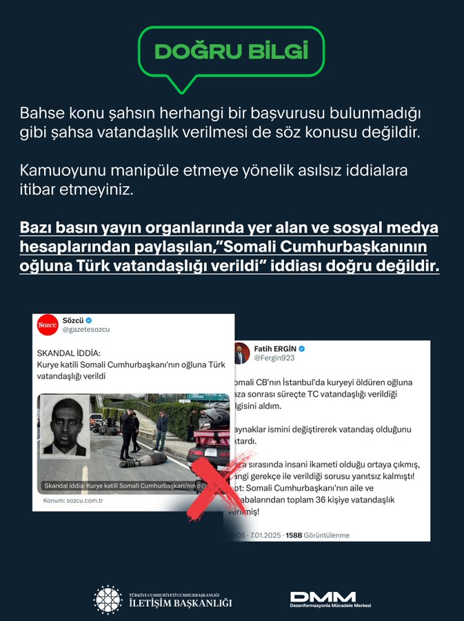 Dmm'den Somali Cumhurbaşkanı'nın Oğluna Türk Vatandaşlığı Verildi Iddiasına Yanıt