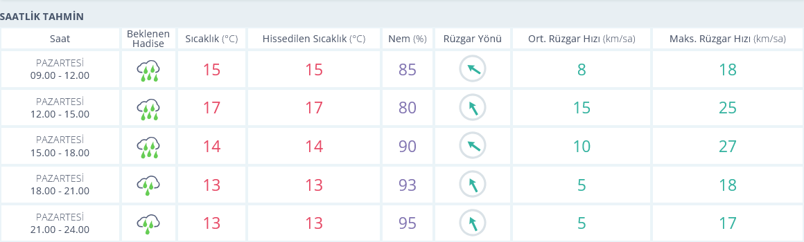 Izmir Hava Durumu Saatlik 13 Ocak