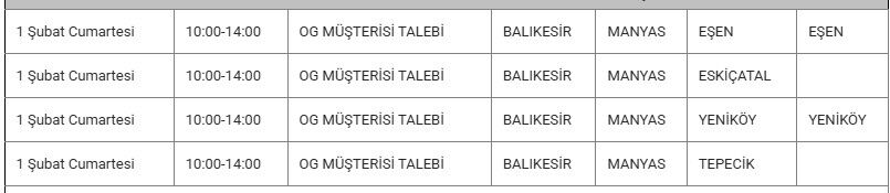 Manyas Kesinti 1 Şubat