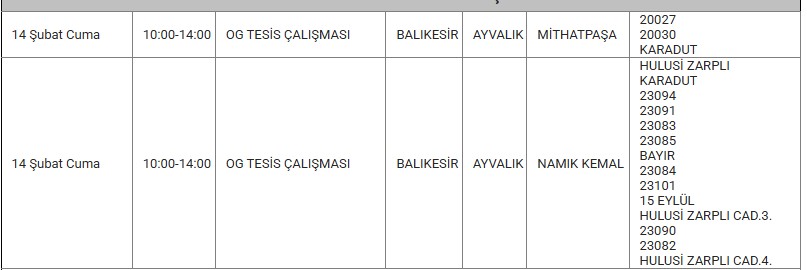 Ayvalık Kesinti 14 Şubat