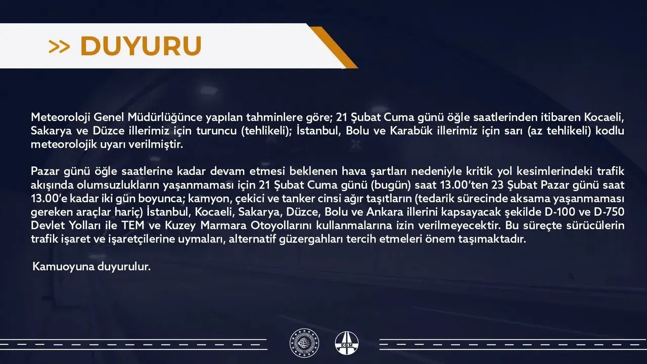 Bakanlık Duyurdu Ağır Taşıtlara Yönelik Trafik Kısıtlaması Kalktı (2)