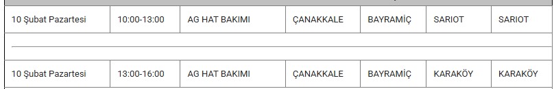 Bayramiç Kesinti 10 Şubat