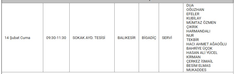 Bigadiç Kesinti 14 Şubat