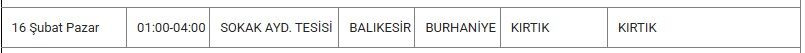 Burhaniye Kesinti 16 Şubat