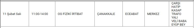 Eceabat Kesinti 11 Şubat