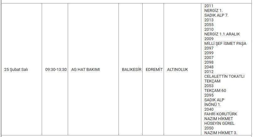 Edremit Kesinti 25 Şubat