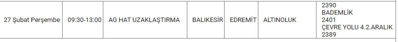 Edremit Kesinti 27 Şubat0