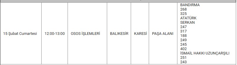 Karesi Kesinti 15 Şubat