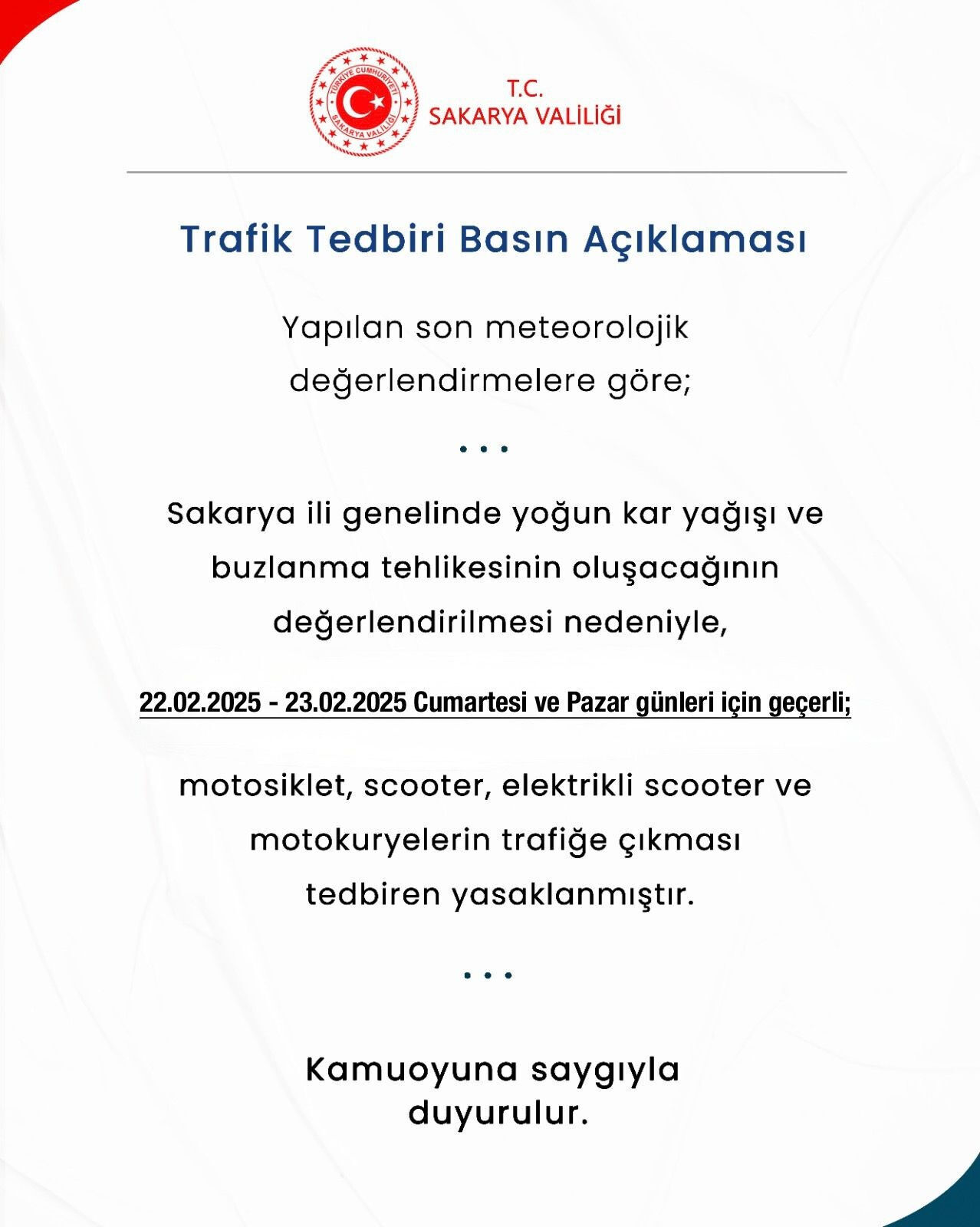 Motokuryelere Kar Yağışı Nedeniyle Trafiğe Çıkma Yasağı Getirildi