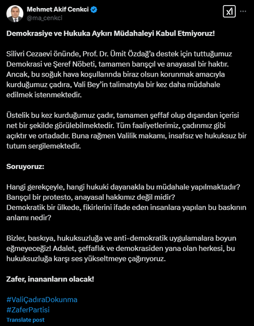 Silivri'de ortalık karıştı! Ümit Özdağ için kurulan çadıra müdahale
