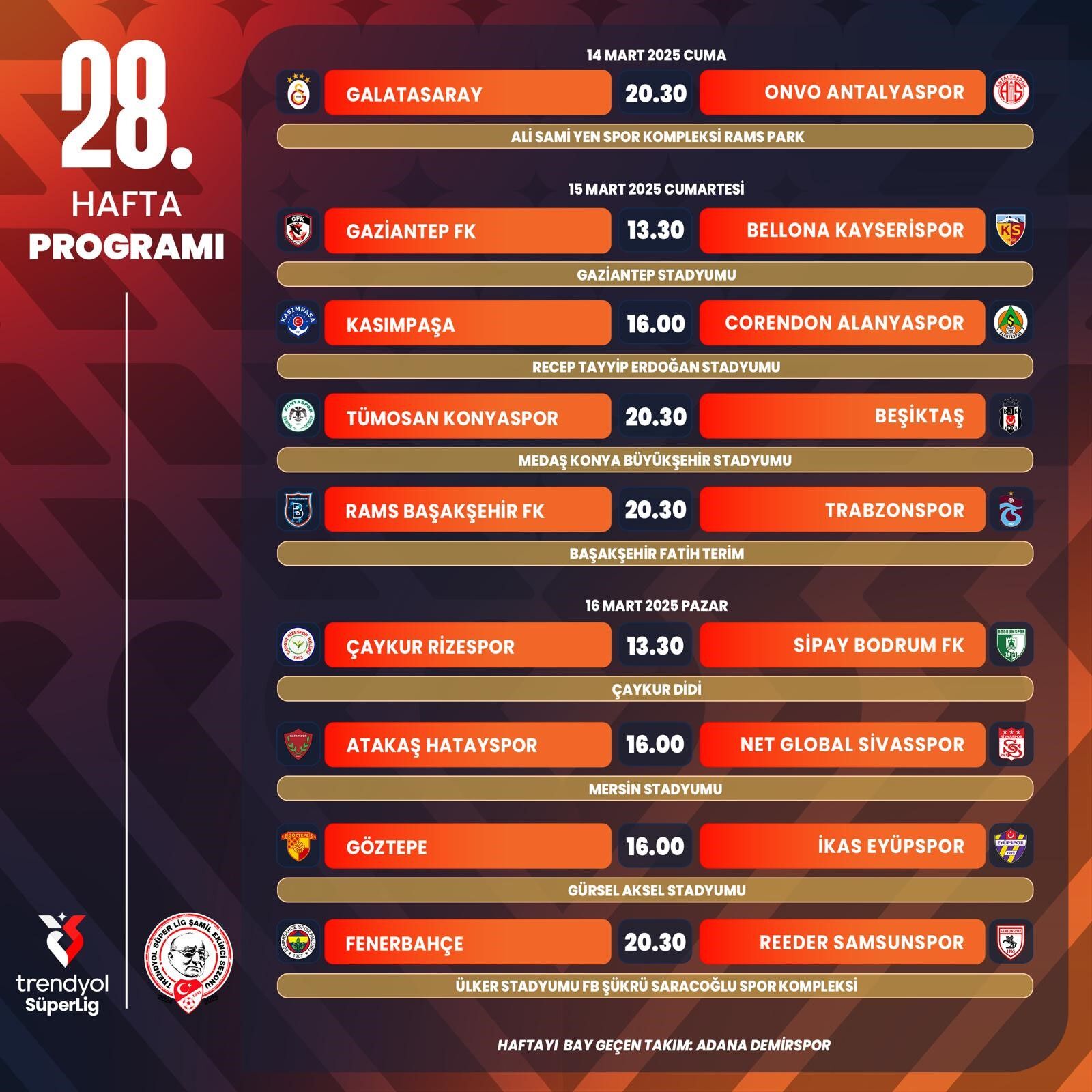 Süper Lig'de 28. Haftanın Programı Belli Oldu!