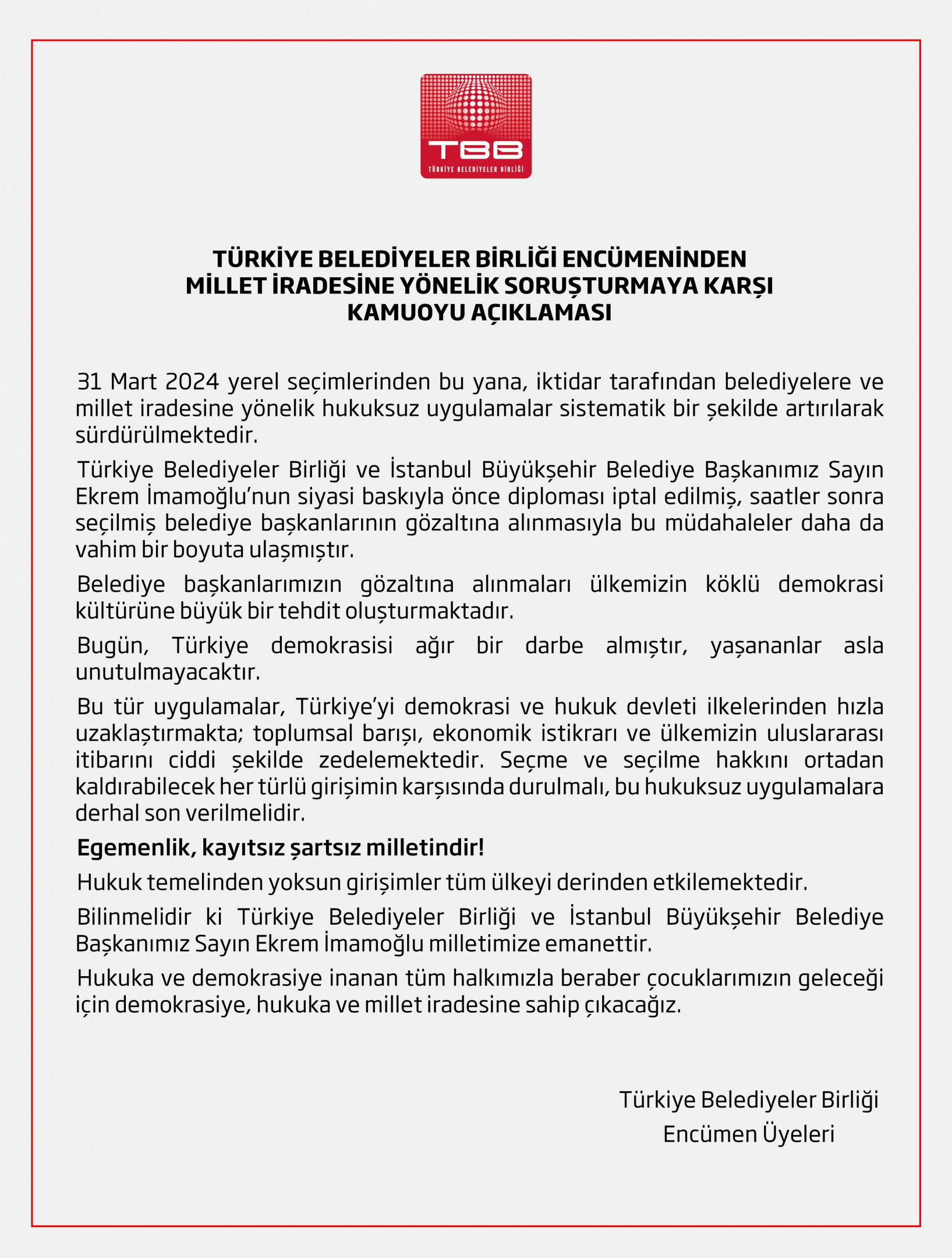 Tbb Encümeninden İmamoğlu’nun Gözaltına Alınmasına Ilişkin Açıklama (2)