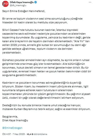 Dilek Imamoglu Emine Erdogan Cezaevi Cagrisi