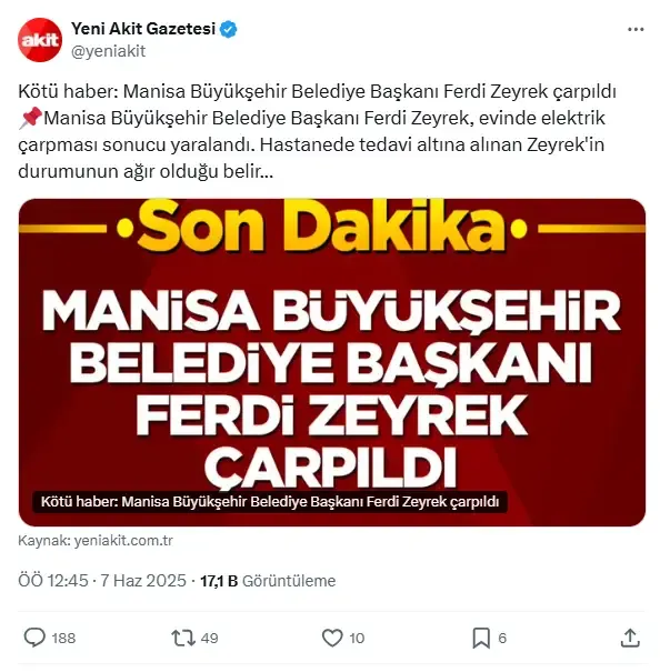 Yeni Akit Ferdi Zeyrek Paylasimi