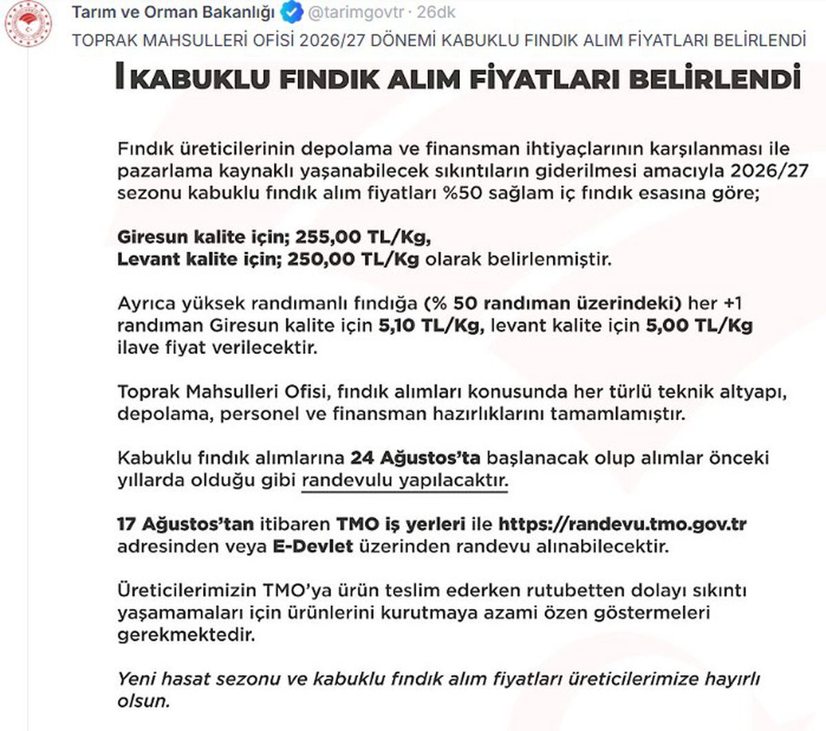 2026 2027 Donemi Findik Alim Fiyatlari Acikla 20123478 Amp