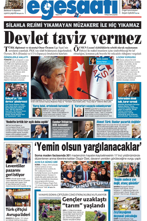 İzmir Ege Saati Gazetesi - 14 Mayıs 2025 Çarşamba manşeti